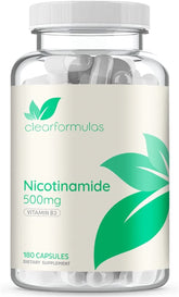 Vitamin B3 Nicotinamide 500mg - High Absorption Form of Vitamin B3 Niacin Flush Free for Hear Skin Brain and Energy Support - NAD Precursor - Made in a cGMP American Facility (180 Servings)